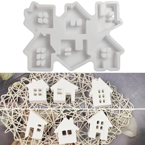ALEFBET Silikonformen Gießformen,Silikonform Haus,DIY Silikon Gießform,Gipsformen zum Gießen,Epoxidharz Formen(6 Haus)