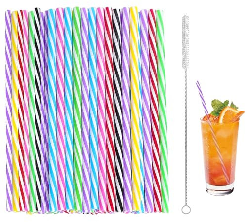 Bzzerumy Lot de 36 pailles réutilisables, en plastique, colorées, respectueuses de l'environnement, pour cocktails et boissons, pour les fêtes, les mariages, la fête de la bière, Halloween et plus