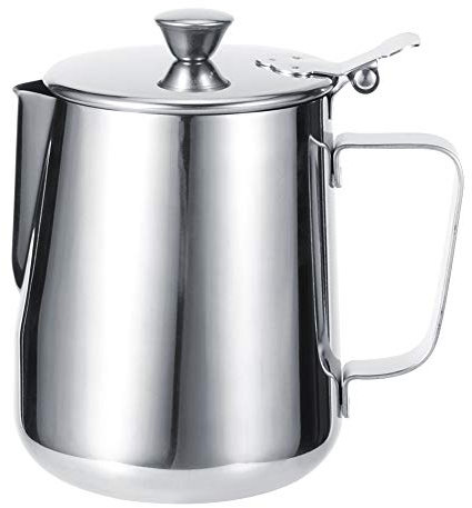 Pichet à lait avec couvercle, 600 ml/1000 ml, pichet à lait en acier inoxydable, tasse à mousser le lait avec poignée pour café au lait (600ML)