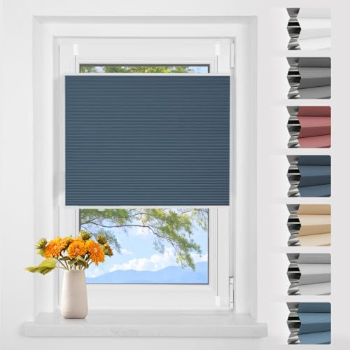 Wabenplissee Plissee Klemmfix ohne Bohren Weiß-blau B45 x H130 cm | Verdunkelung Thermo Verdunklungsplissee für Fenster 100% Blickdicht,Schallschutz und Wärmehaltung