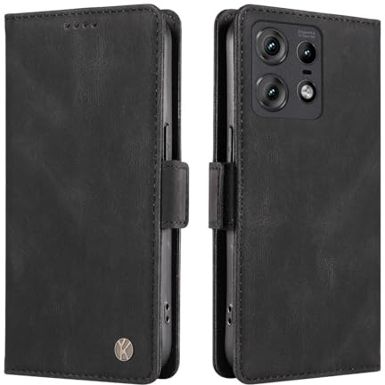 ILING Cover per Motorola Edge 50 Pro, Custodia a Premium Pelle PU Portafoglio Caso, Ultra Sottile Antiurto Flip Cover con Slot per Scheda/Supporto/RFID Blocking (Nero)
