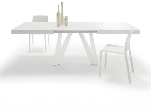 MOBILI FIVER, Table Extensible Romina 160 (240) X 90 cm, Frêne Blanc avec Pieds en Fer Blanc, pour 6-10 Personnes, Table Extensible pour Cuisine, Salon, Made in Italy