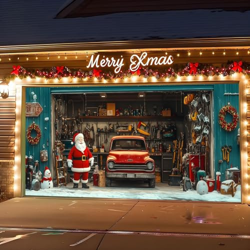 Weihnachtsdekoration für die Garagentür, Garagentür-Banner, Weihnachtsmann, Schneemann, Wandhintergrund für Außenbereich, Innenbereich, Haus, Feiertage, Party, Wanddekoration