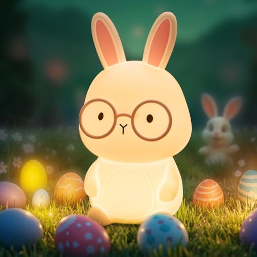 FECONN Bunny Night Light for Kids - Cute Silicone Rabbit Nightlight,USB Rechargeable LED Lamp for Children's Bedroom, Baby Night Light with Timer, Beside Table Lamp for Toddlers and Teens