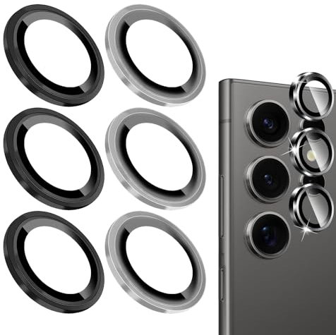 2-Sätze Kompatibel mit Samsung Galaxy A55 5G Kameraschutz Gehärtetes Glas Schutzfolie 9H Kratzfest, Fingerprint, Verschleißfest Metall Adleraugen Linsenfolie (Silber/Schwarz)