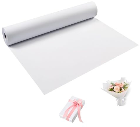 Weiße Geschenkpapierrolle, 61 x 3048 cm, Bastelpapierrolle zum Zeichnen, Malen, Kunstbedarf, weißes Papier für Staffelei, Poster, Pinnwand, Kraftpapierrolle zum Verpacken von Umzügen,