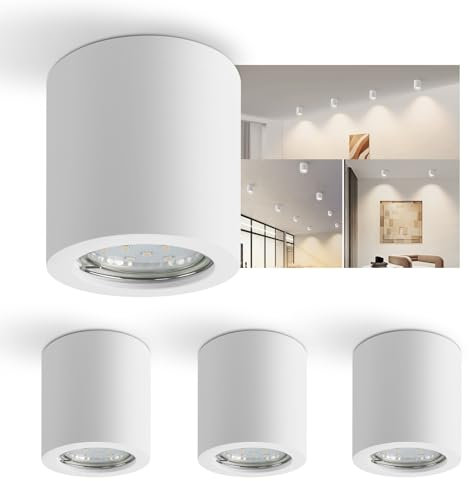 ZMH 4x Aufbauspot weiß Aufbaustrahler rund: Deckenspots GU10 Spots Deckenleuchte Aufputz 230V aus Gips Aufbauleuchte klein Deckenlampe Max.40W für Wohnzimmer Esszimmer Flur - Ohne Leuchtmittel