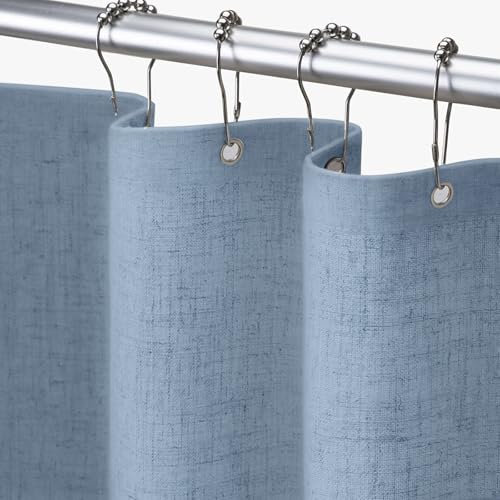 Awellife Rideau de douche de 91,4 cm de large x 182,9 cm de long en lin texturé de style rustique pour salle de bain (bleu gris)
