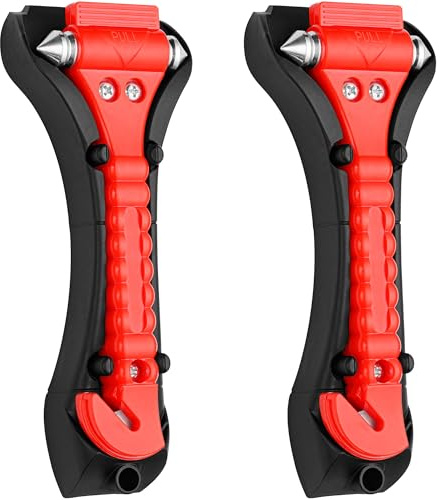 Emergency Seatbelt Cutter and Window Hammer Car Tool - 2-Pack, Red - Safety Hammer & Glass Breaker for Auto Escape - Life Saving Automotive Accessories - by Mata1