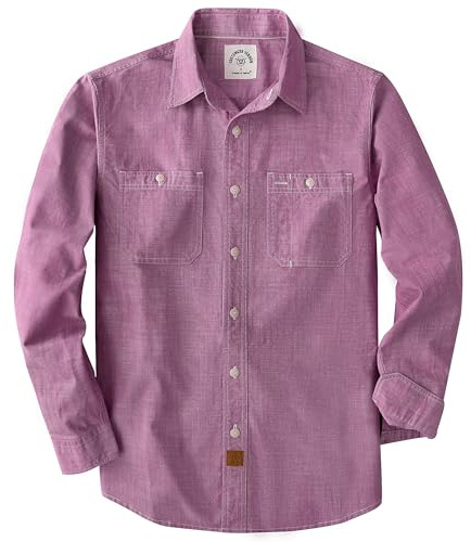 Dubinik® Chemise Homme Chambray Manches Longues Casual Bouton Vintage Deux Poche Travail Coton Coupe Regular
