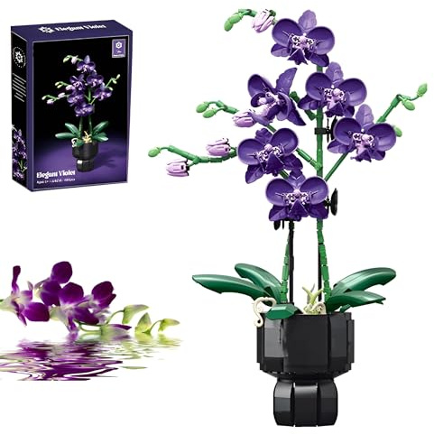 Purple Orchid Flower Building Blocks Kit, Botanical Collection Model Toys for Home Decor, Artificial Floral Bricks Set, Great Gifts for Birthday and Halloween for Him and Her-666PCS