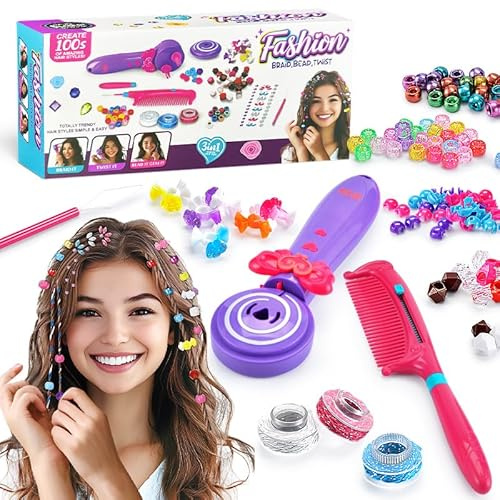 Automatic Haarflechtmaschine Mädchen, 3-in-1 Haare Flechten Maschine with DIY Accessories (Ribbons, Beads, Stickers), Spielzeug Geschenk für Mädchen