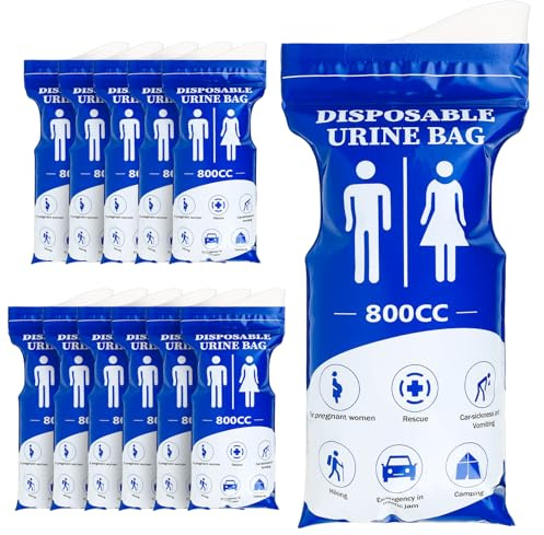 12 Stk Urinbeutel für Unterwegs Frauen Männer,800 ml Pinkelbeutel mit Griff,Emergency Notfalltoilette für Unterwegs Notfalltoiletten fürs Auto Frauen Reisen Camping Wandern Urinal Frauens Patienten