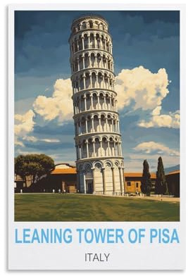 Poster Schiefer Turm von Pisa, Italien, Vintage-Reiseposter, 30 x 45 cm, Leinwand-Kunstdruck, Gemäldedrucke