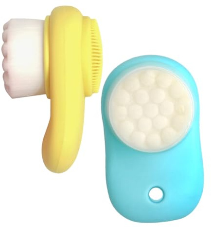 MOBUTOFU 2 Stück Teiliges Gesichtsreinigungsbürsten Doppelseitig Weiche Silikonbürste zur Porentiefe Reinigung und Sanften Massage Handlich in Zitronengelb und Himmelblau für Damenpflege