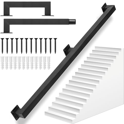 4FT/120CM Square Tube Stair Handrail, Safety Wall Mounted Hand Rails Stairs
