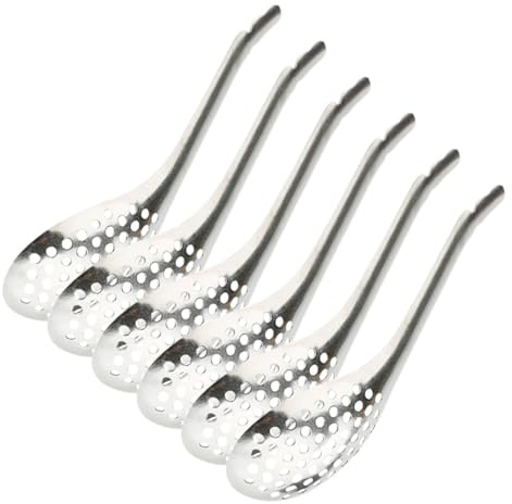 Gadpiparty 6 Stück Teiliges Edelstahl Fischrogen Schöpflöffel mit Löchern Ergonomisch Geformt Langlebig und Sicher zum Servieren von Kaviar und Empfindlichen Speisen Küche