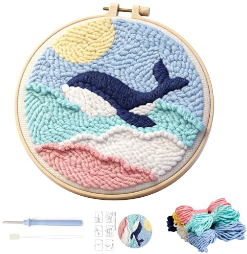 GZXUEHU Punch Needle Broderie Kit pour Débutants, Motif Baleine | Un Choix Idéal pour Les Cadeaux et Décorations Festifs