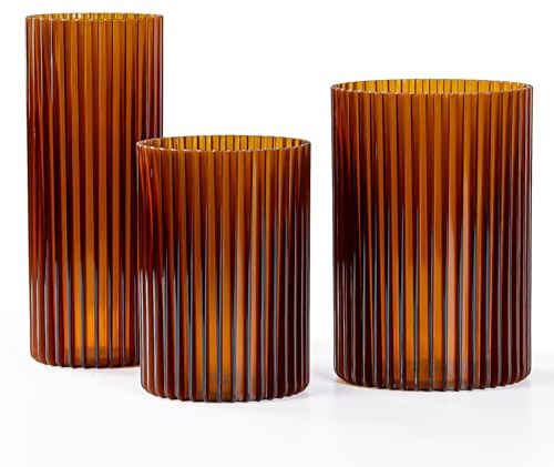 KONZEPT Vasen 3er Set Honiggelb – Moderne Blumenvase, Bruchsichere Kunststoff-Zylindervasen für Blumenarrangements, Hochzeits-Mittelstücke, Heimwerken (12,3x17,8/10,3x14,8/8,8x21,7 cm)