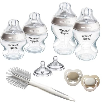Tommee Tippee Natural Start Starterset für Neugeborene, 150-ml- und 260-ml-Anti-Kolik-Babyflaschen mit Besonders langsamer und Langsamsauger, brustähnliche Sauger, selbststerilisierend