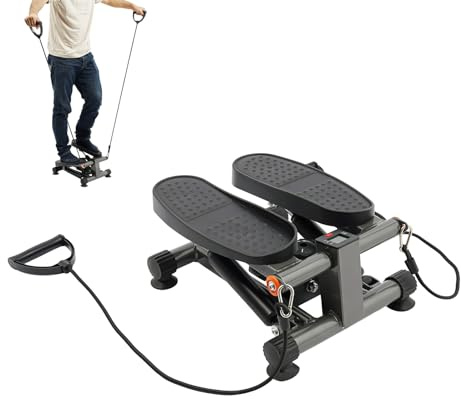 TONFEION Mini Stair Stepper für Zuhause, 2-in-1 Up-Down Swing mit Widerstandsbändern & LCD-Display, Höhenverstellbar 19-34cm, bis 120kg, Sportgeräte Fitnessgeräte für Büro & Home Gym
