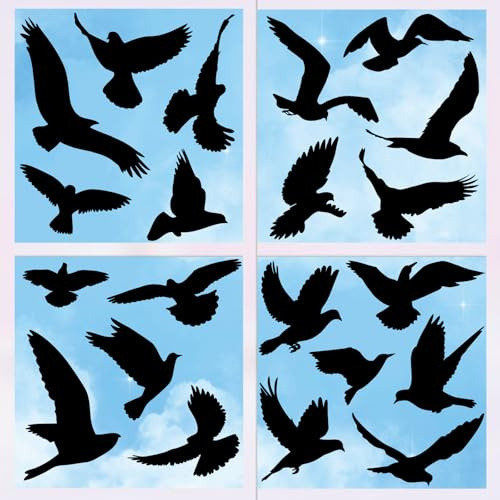Fensterbilder Vogelschutz Selbstklebende, SILARLAIT 37 Stück Fensteraufkleber Vogelschutz Statisch & Wiederverwendbare, Fenstersticker Vogelaufkleber Schwarz, Vogelschutzfolien für Fenster, Glas
