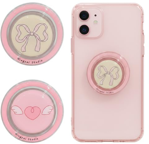 2 Stück Handy Ring Halterung Magnethalterung Handy, Starker Magnet, Stylisch Design, für Alle Smartphones, Alltag und Auto, Herzflügel und Rosa Schleife