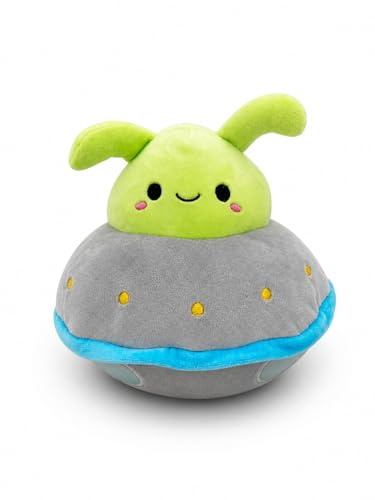 Kuscheltier Alien 35 cm – Niedlicher Außerirdischer im UFO – Weiches Stofftier zum Kuscheln – Süßes Geschenk für Kinder (Grün)