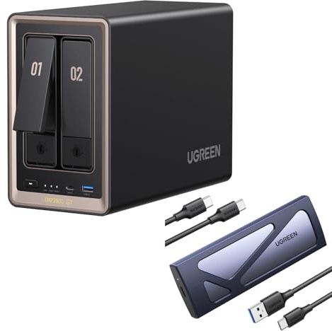 UGREEN NASync DXP2800 GT 2-Bay NAS + M.2 NVMe Enclosure, 10GbE LAN, 8GB RAM, Dual M.2 NVMe, 4K HDMI, Surveillance Center, Cloud Backup, Docker, Home Assistant Support (Diskless)