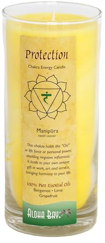 Premium Scented Candle Hand Made Chakra Energy Jar | 11 Oz Jar | Protection, Manipura| Yoga, Prayer & Meditation Candle | Long Burn 60 Hours | Essential Oils of Bergamot, Lime & Grapefruit | Aloha Bay