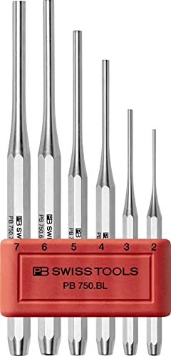 PB Swiss Tools Splinttreiber Satz PB 750 | 100% Swiss Made | 6-teiliges Durchschlag Set 2/3/4/5/6/7 mm aus Achtkantstahl für sicheres Aus- oder Durchtreiben von Niete, Stift, Bolzen