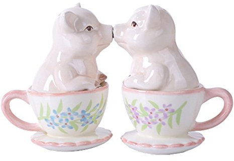 Mr. and Mrs. Kissing Pig 3 inch Ceramic Stoneware Salt and Pepper Shaker Set by Pacific Trading