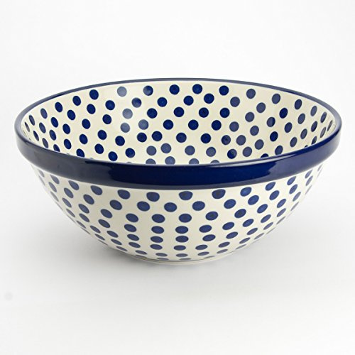 Polish Pottery 24cm Large Serving & Salad Bowl - Small Blue Dot