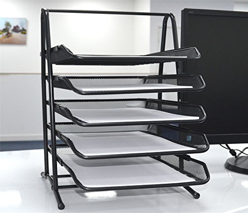 5 Tier Office Filing Trays Holder A4 Document Letter Paper Wire Mesh Storage Organizer/Document Tray Black or Silver … (Black)