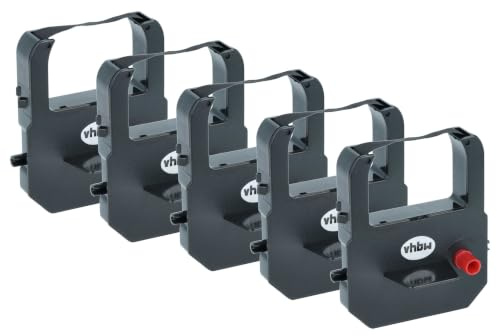vhbw 5x Farbband Schriftband kompatibel mit Seikosha QS-100 | QR-370, QR-350, TP 10, ST 5, ST 10 Nadeldrucker, Bondrucker - Schwarz