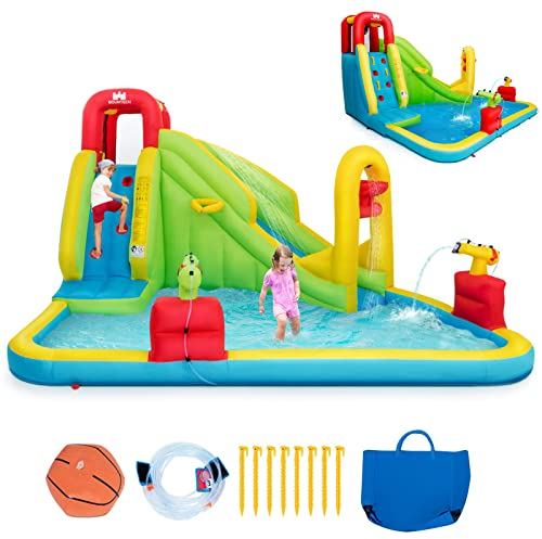 GOPLUS Castello Gonfiabile per Bambini, con 2 Scivoli, Piscina Multifunzione, 7 Picchetti,Palla gonfiabile,Borsa,400x335x230 cm (senza soffiatore 680 W)