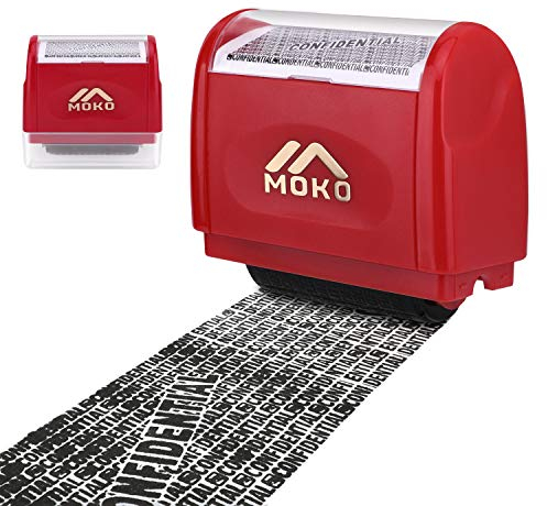 MoKo Rollstempel für Identitätsdiebstahl, Nachfüllbar Selbstfärbend Breit Datenschutzstempel, Camouflage Stempel für Privatsphären Vertraulichkeit Persönliche Daten Blackout, Groß, Rot