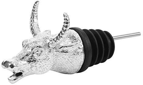 Cabilock Bull - Tappo per Bottiglia e versatore a Forma di Testa di Animale, Colore: Argento
