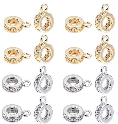 SUPERFINDINGS 20PCS 2 Farben 7.5mm Messing Anhänger Schmuck Brass Hanger Links Donut Charm Links Anhänger Bail Carrier Perlen Für Dangle Jewelry Halskette Armbandherstellung Loch 1.5mm