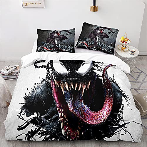 Agmdno Venom Bettwäsche 135x200 cm,kinderbettwäsche Mikrofaser 2 Teilig Set Bettbezug Mit Reißverschluss +Kissenbezug 80x80cm,Anime Bettwäsche (A02,135x200cm+80x80cmx1)
