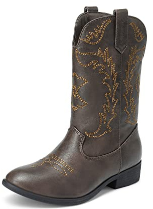 DREAM PAIRS Girls Sparkly Cowboy Boots,Brown,13 Little Kid