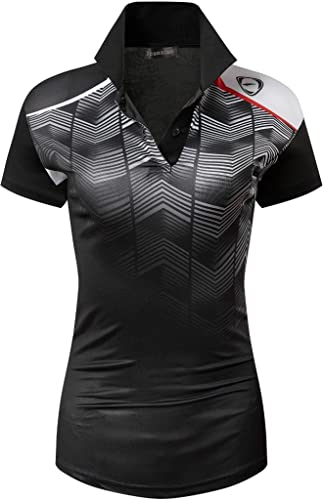 jeansian Damen Sport Polo Tee Shirt Poloshirts Tshirt T-Shirt Kurzarm Tennis Golf Bowling Sportwear SWT329 Black S