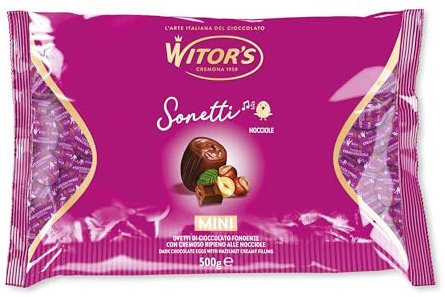 WITOR’S - Sonetti Mini - Cioccolatini Ripieni con Cuore di Crema alle Nocciole - Ovetti di Cioccolato Finissimo - Snack Dolci di Cioccolato Fondente - Busta da 500gr