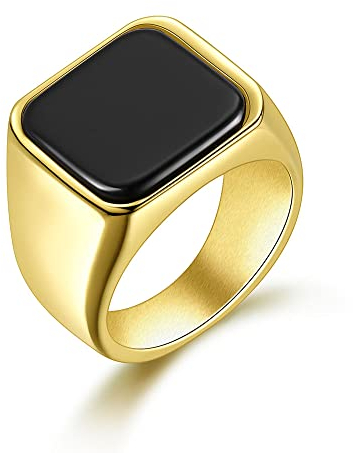 Joliernelle Herren Ring Siegelring Gold Edelstahl Bandring mit Onyx Schwarz Größe 67
