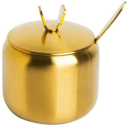 Qiuerte 1 Sucrier en acier inoxydable avec couvercle et cuillère pour la maison et la cuisine (Doré/argenté en option)