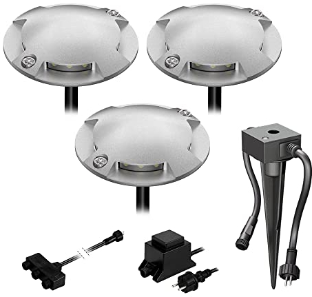 ledscom.de LED Boden-Aufbau-Leuchte Bunda, 4-flammig, mit Dämmerungssensor für außen, befahrbar, warm-weiß, 3er Set