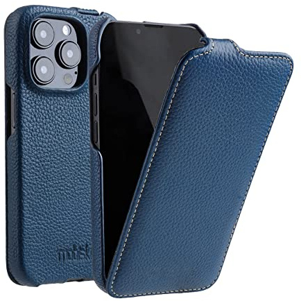 Mobiskin Hülle für iPhone 14 PRO MAX (6,7 Zoll), Flip Case, Blau | Handyhülle mit beschichtetem Leder, Schutzhülle, Handy-Tasche, Slim Cover, dünne Klapphülle, Etui vertikal aufklappbar