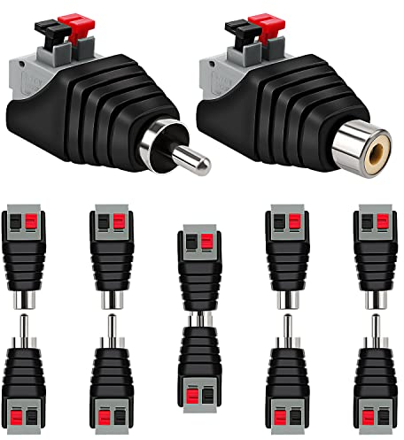 KUOQIY 5 Paar RCA Stecker auf 2 Schraubklemmleiste Lautsprecher Phono, Cinch Stecker & Buchse zu AV 2 Schraubklemme lötfreier Konverter Audio/Video Federpresse für CCTV