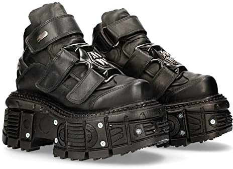 New Rock Stivali Piattaforma TANK Stivaletto 106 Chiusura Velcro Donna Nero Black Woman Ankle Boots M.TANK008-C2