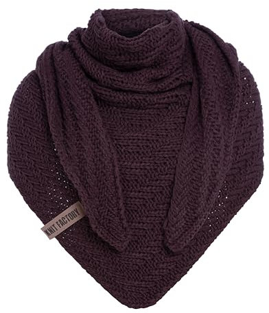 KNIT FACTORY - Dreiecksschal Sally - Damen Strickschal mit Wolle - Grob gestrickten Schal - Hochwertige Qualität - XXL Schal - 220x85 cm - Aubergine
